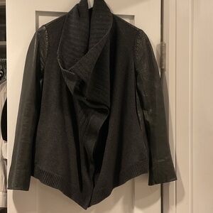 Theory sweater with snaps Jacket with Leather Sleeves and back